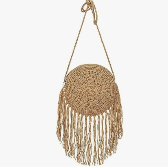 Amazon Handbags - Boho Women Mini Fringed Round Cotton Crochet Cross-body Shoulder Bag